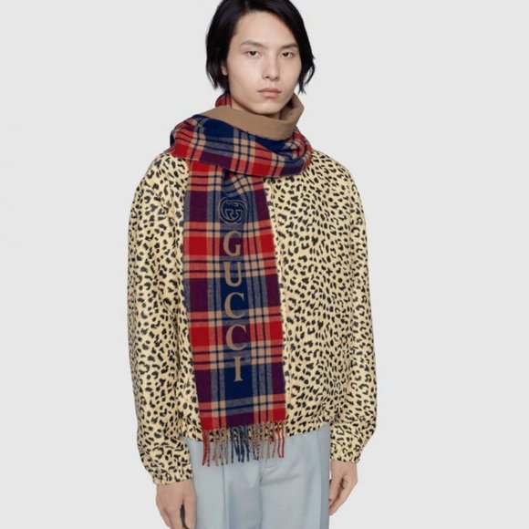 Gucci Vintage Logo Wool Check Scarf - Picture 3 of 10